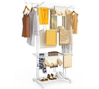 vounot® Étendoir à Linge à 4 Niveaux 125x62x173cm Sechoir à Linge Pliable Grande Capacité avec roulettes Ailes latérales Utilisation Intérieure et Extérieure Blanc