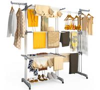 vounot® Étendoir à Linge Extensible à 4 Niveaux 190x64x170cm Séchoir Vertical Pliable Grande Capacité avec roulettes Ailes latérales Multifonction pour Intérieur et Extérieur Gris Blanc