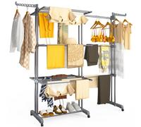 vounot® Étendoir à Linge Extensible à 4 Niveaux 190x64x170cm Séchoir Vertical Pliable Grande Capacité avec roulettes Ailes latérales Multifonction pour Intérieur et Extérieur Gris