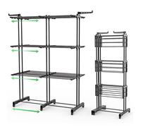 VOUNOT® Étendoir à linge extensible pliable 190x53x170, Séchoir 3 niveaux grande capacité, 40m d’étendage, Noir