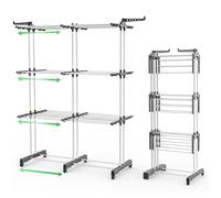 VOUNOT® Étendoir à linge extensible pliable 190x53x170, Séchoir 3 niveaux grande capacité, 40m d’étendage, Blanc