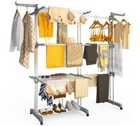 vounot® Étendoir à Linge Extensible à 4 Niveaux 190x64x170cm Séchoir Vertical Pliable Grande Capacité avec roulettes Ailes latérales Multifonction pour Intérieur et Extérieur Gris Blanc
