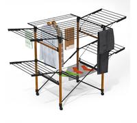 vounot® Étendoir à Linge Grande Capacité 173x94x123cm Séchoir à Linge Extensible Pliable avec roulettes et Maille Multifonction Imitation Bois pour Usage Intérieur et Extérieur Noir