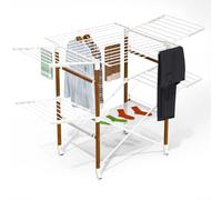 vounot® Étendoir à Linge Grande Capacité 173x94x123cm Séchoir à Linge Extensible Pliable avec roulettes et Maille Multifonction Imitation Bois pour Usage Intérieur et Extérieur Blanc