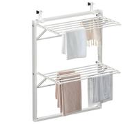 vounot ® Étendoir à Linge Mural Suspendu Pliable à Double Niveau Support de Séchage pour Salle de Bain ou Balcon Gain de Place Blanc