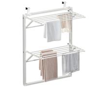 vounot ® Étendoir à Linge Mural Suspendu Pliable à Double Niveau Support de Séchage pour Salle de Bain ou Balcon Gain de Place Blanc