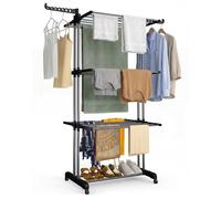 VOUNOT® Étendoir à linge pliable 126x63x170cm Séchoir 4 niveaux grande capacité avec roulettes Noir et gris