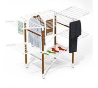 vounot® Étendoir à Linge Grande Capacité 173x94x123cm Séchoir à Linge Extensible Pliable avec roulettes et Maille Multifonction Imitation Bois pour Usage Intérieur et Extérieur Blanc
