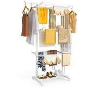 vounot® Étendoir à Linge à 4 Niveaux 125x62x173cm Sechoir à Linge Pliable Grande Capacité avec roulettes Ailes latérales Utilisation Intérieure et Extérieure Blanc
