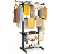 VOUNOT® Étendoir à linge pliable métal renforcée 125x62x173cm Séchoir 4 niveaux grande capacité avec roulettes Noir