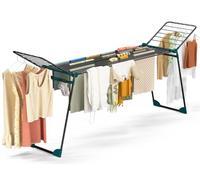 vounot® Étendoir à Linge Télescopique Extensible 284 cm Grande Capacité Séchoir à Linge Pliable avec Structure Métallique Renforcée Ailes Latérales Pinces à Chaussettes Noir