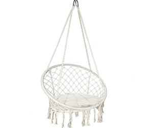 VOUNOT® Fauteuil Suspendu à Franges avec Coussins de Siège Confortables Ø80cm Chaise Balançoires pour Intérieur et Extérieur Siège Suspendu Beige X-Large