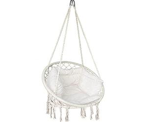 VOUNOT® Fauteuil Suspendu à Franges avec Coussins de Siège Confortables et Kit de Suspension Durable Ø80cm Chaise Balançoires pour Intérieur et Extérieur Siège Suspendu Beige XL