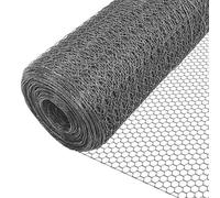 VOUNOT Grillage a Poule en PVC Gaine Gris 1x25m Maille 25mm Hexagonal Triple Torsion Clôture Résistant Poulailler Jardin Grillage pour Élevage Volaille, Clôtures résistant aux Intempérie Gris