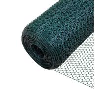 VOUNOT® Grillage a Poule en PVC Gaine Gris 1x50m Maille 25mm Hexagonal Triple Torsion Clôture Résistant Poulailler Jardin Grillage pour Élevage Volaille, Filet résistant aux Intempérie Vert