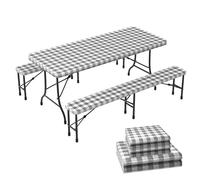 vounot® Lot de 3 Nappe en Vinyle Imperméable Anti Tache Nappes de Table et Banc Intérieur Extérieur Couverture de Table Élastique avec Doublure en Flanelle pour Jardin Décoration
