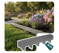 VOUNOT® Lot de 10 Bordure de jardin en métal galvanisé 106x18cm gris - épaisseur 1.5mm - clôture flexible et résistante 10M