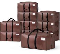 VOUNOT® Lot de 10 Sacs de Déménagement Pliables Grand Format Sacs de Rangement avec Poignées Solides et Bretelles de Sac à Dos Alternative aux Cartons Traditionnels Marron