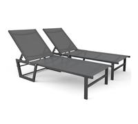 vounot® Lot de 2 Bain de Soleil en Textilène Structure en Aluminium Inclinable Chaise Longue 5 Positions Transat Charge Max 180KG pour Jardin Terrasse Piscine Plage Camping Gris