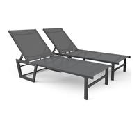 vounot® Lot de 2 Bain de Soleil en Textilène Inclinable Chaise Longue 5 Positions Transat Charge Max 180KG pour Jardin Terrasse Piscine Plage Camping Gris