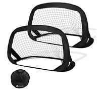 VOUNOT® Lot de 2 Buts de Football Pop Up Enfant 120 x 80 x 80 cm Cages Pliables et Portables avec Sac Piquets et Arceaux pour Jardin Parc Entrainement et Jeu Noir