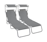 vounot® Lot de 2 Chaise Longue avec Pare Soleil Bain de Soleil Pliable Tissu Polyester Inclinable 4 Positions Transat Charge Max 120KG pour Jardin Terrasse Piscine Plage Camping Gris