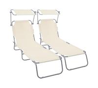 vounot® Lot de 2 Chaise Longue avec Pare Soleil Bain de Soleil Pliable Tissu Polyester Inclinable 4 Positions Transat Charge Max 120KG pour Jardin Terrasse Piscine Plage Camping Beige