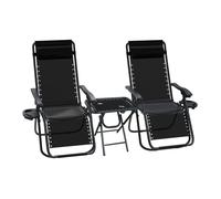 vounot® Lot de 2 Chaise Longue inclinable avec Table Pliable Support de Gobelet Chaise de Jardin Pliable en Textilène Chaise Longue avec Rembourrage de Tête Charge Max 120 kg Noir