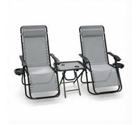 vounot® Lot de 2 Chaise Longue inclinable avec Table Pliable Support de Gobelet Chaise de Jardin Pliable en Textilène Chaise Longue avec Rembourrage de Tête Charge Max 120 kg Gris