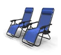 VOUNOT® Lot de 2 Chaise longue inclinable pliable en Textilène avec support de gobelet - charge Max 120kg - Bleu