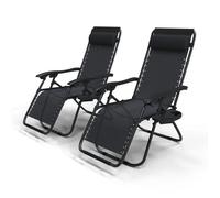 vounot Lot de 2 Chaise Longue inclinable avec Support de Gobelet Amovible Chaise de Jardin Pliable en Textilène Chaise Longue avec Rembourrage de Tête Charge Max 120KG Fauteuil Relax Noir