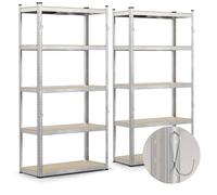 VOUNOT® Lot de 2 étagères métalliques avec crochets charge lourde 875kg - 90x40x180cm - 5 tablettes réglables - rayonnage robuste