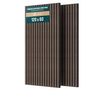 vounot® Lot de 2 Panneaux Acoustiques Muraux 120x60x2.1cm en MDF avec Feutre Polyester Ignifuge Absorption Acoustique Isolation Phonique Panneau Tasseaux 3D pour Salon Chambre Bureau Chêne Foncé