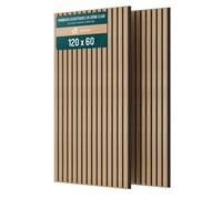 VOUNOT® Lot de 2 Panneaux Acoustiques Muraux 120x60x2.1cm en MDF avec Feutre Polyester Ignifuge Absorption Acoustique Isolation Phonique Panneau Tasseaux 3D pour Salon Chambre Bureau Chêne Clair