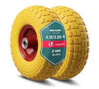 VOUNOT® Lot de 2 Roue Increvable 3.5-4 en PU Roue de Brouette 260x85mm Alésage de 16 mm avec Roulements à Aiguilles pour Diable Chariot et Remorque de Jardin Jaune