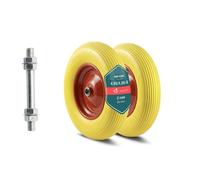 VOUNOT® Lot de 2 Roue Increvable 4.80/4.00-8 en PU Roue de Brouette 392x92mm Alésage de 20 mm avec Axe Inclus et Roulements à Aiguilles pour Diable Chariot et Remorque de Jardin Jaune