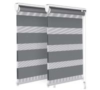 VOUNOT® Lot de 2 Stores enrouleurs jour/nuit zébrés - 50 x 150 cm - Gris - Sans perçage ou avec