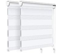 vounot Lot de 2 Store Enrouleur Jour Nuit Tissu Double avec ou sans Perçage 100x150cm Protection de Votre Vie Privée Rideau pour Fenêtres et Portes Store Chambre Facile à Installer avec Clips Blanc