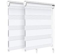 vounot Lot de 2 Store Enrouleur Jour Nuit Tissu Double avec ou sans Perçage 80x150cm Protection de Votre Vie Privée Rideau pour Fenêtres et Portes Store Chambre Facile à Installer avec Clips Blanc
