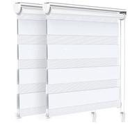vounot Lot de 2 Store Enrouleur Jour Nuit Tissu Double avec ou sans Perçage 100x150cm Protection de Votre Vie Privée Rideau pour Fenêtres et Portes Store Chambre Facile à Installer avec Clips Blanc