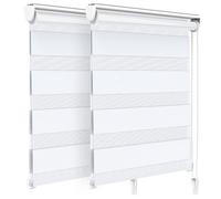 VOUNOT® Lot de 2 Stores enrouleurs jour/nuit zébrés - 80 x 150 cm - Blanc - Sans perçage ou avec