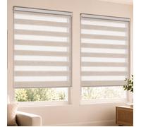 VOUNOT® Lot de 2 Stores enrouleurs jour/nuit zébrés - 80 x 150 cm - Lin - Sans perçage ou avec