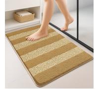 vounot Lot de 2 Tapis de Bain Antidérapant en Chenille Microfibre Moelleux et Ultra Absorbant à Rayures Confortable Lavable en Machine pour Salle de Bain Douche Baignoire 60x90cm Beige
