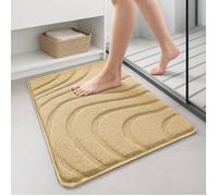VOUNOT® Lot de 2 Tapis de bain antidérapant en microfibre motif ondulé 60x90cm beige - Très doux et absorbant - Lavable en machine
