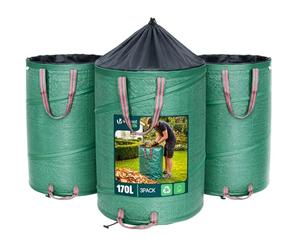 VOUNOT Lot de 3 Sac de Jardin Pop up de Grande Capacité 170L en Polyéthylène avec Poignées Seau Réutilisable Yard Feuille Sacs de déchets Jardin Ultra Résistants Pliable Vert