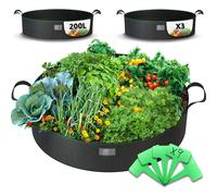 VOUNOT® Lot de 3 Sac de Plantation Non Tissé 200L avec Poignées et 9 Étiquettes Sacs à Plantes de Tomate Grande Capacité Ø92cm et Hauteur 30cm Pots pour Plantes, Fleurs, Fraises