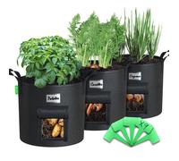 VOUNOT® Lot de 3 Sac de Plantation Non Tissé 43L avec Poignées et Fenêtre de Visualisation Fermeture Velcro pour Pomme de Terre Légumes Grande Capacité Ø35cm et Hauteur 45cm