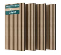 VOUNOT® Lot de 4 Panneaux Acoustiques Muraux 120x60x2.1cm en MDF avec Feutre Polyester Ignifuge Absorption Acoustique Isolation Phonique Panneau Tasseaux 3D pour Salon Chambre Bureau Chêne Clair