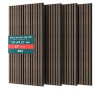 vounot® Lot de 4 Panneaux Acoustiques Muraux 120x60x2.1cm en MDF avec Feutre Polyester Ignifuge Absorption Acoustique Isolation Phonique Panneau Tasseaux 3D pour Salon Chambre Bureau Chêne Foncé
