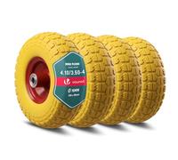 VOUNOT® Lot de 4 Roue Increvable 3.5-4 en PU Roue de Brouette 260x85mm Alésage de 16 mm avec Roulements à Aiguilles pour Diable Chariot et Remorque de Jardin Jaune